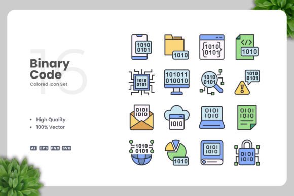 Binary Code Color Icons: Modern Graphics for Tech Branding