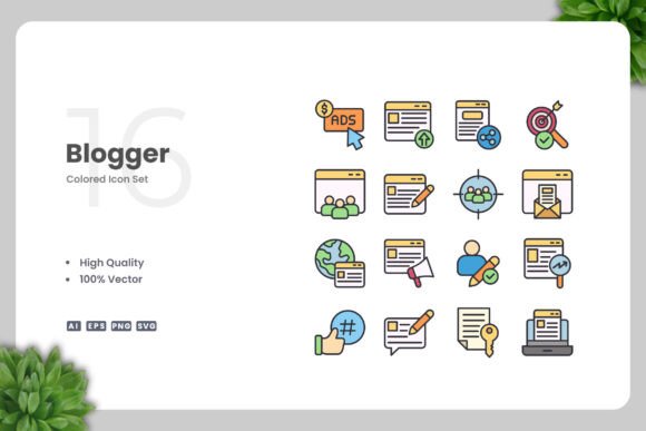 Blogger Color Icons: Essential Graphics for Digital Shops