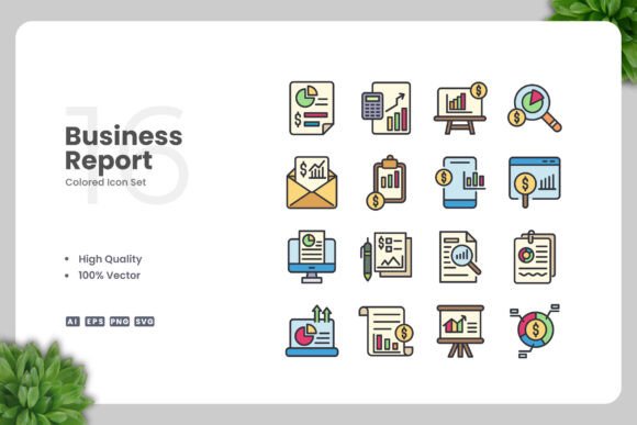 Business Report Color Icons: Graphics for Sellers