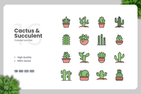 Cactus and Succulent Color Icons: Fresh Graphics for Brands