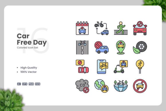 Car Free Day Color Icons Graphics