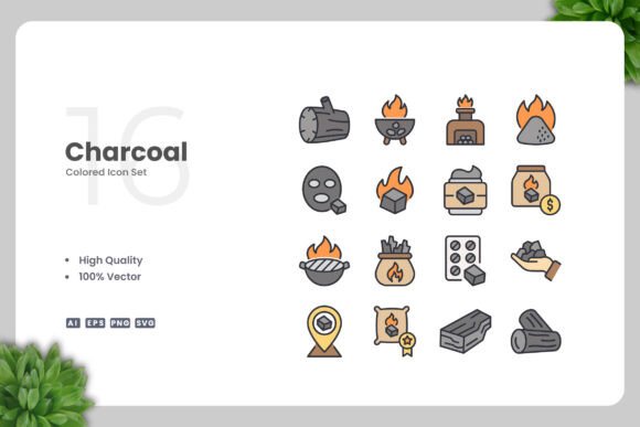 Charcoal Color Icons for Graphics and Branding