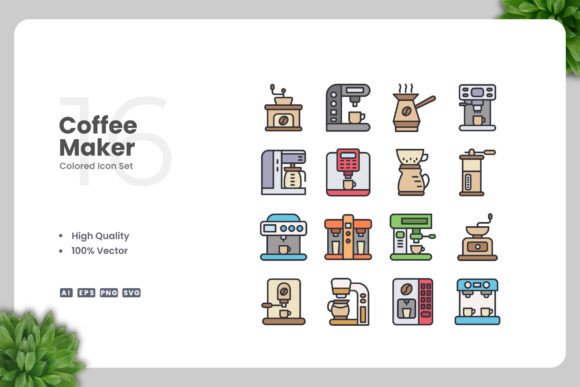 Coffee Maker Color Icons for Crafts