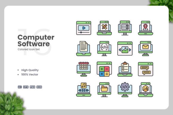 Computer Software Color Icons: Graphics and Icons for Modern Design