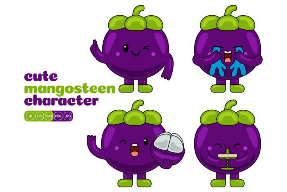 Cute Mangosteen Mascot Vector Pack 03: Graphics for Creative Publishing