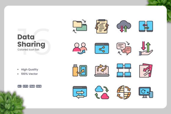 Data Sharing Color Icons: Modern Graphics & Icons