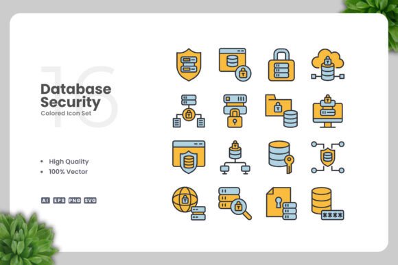 Database Security Color Icons for Graphics and Icons