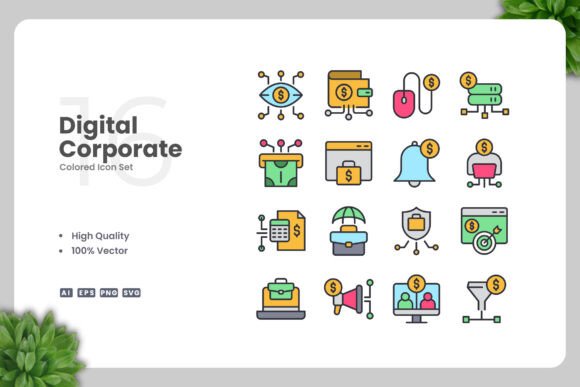 Digital Corporate Colored Icons: Graphics and Icons for Modern Design
