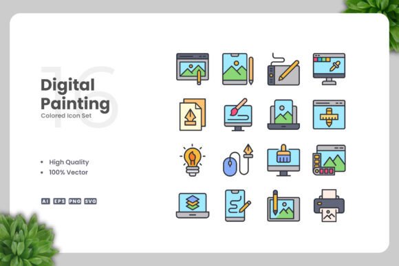 Digital Painting Colored Icons: Graphics and Icons for Creative Design