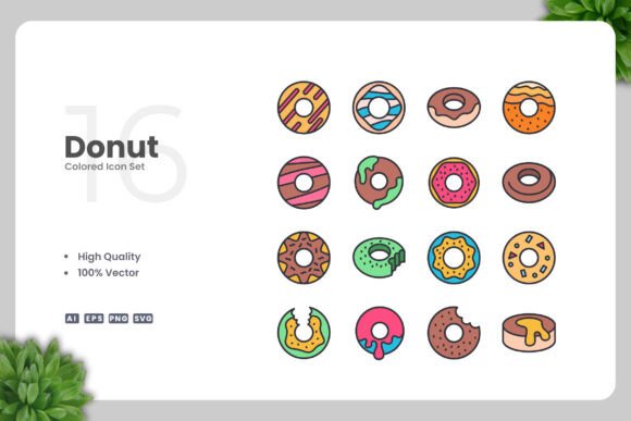 Donut Colored Icons for Graphics and Icons