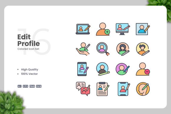 Edit Profile Colored Icons: Graphics and Icons for Digital Sellers