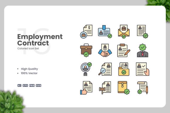 Employment Contract Color Icons Graphics