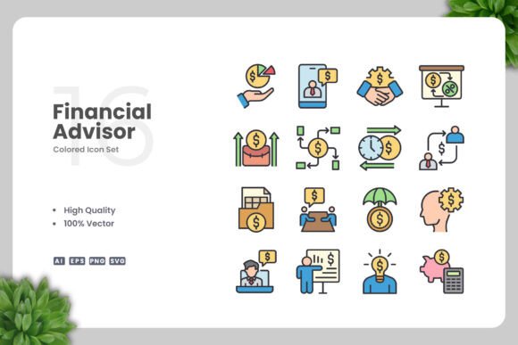 Financial Advisor Color Icons: Graphics and Icons for Modern Design