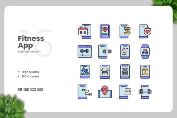 Fitness App Color Icons: Graphics and Icons for Modern Design