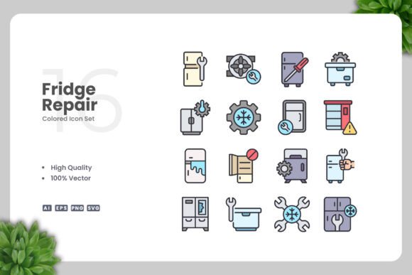 Fridge Repair Colored Icons Graphics