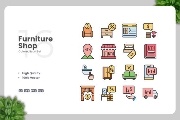 Furniture Shop Colored Icons for Crafters