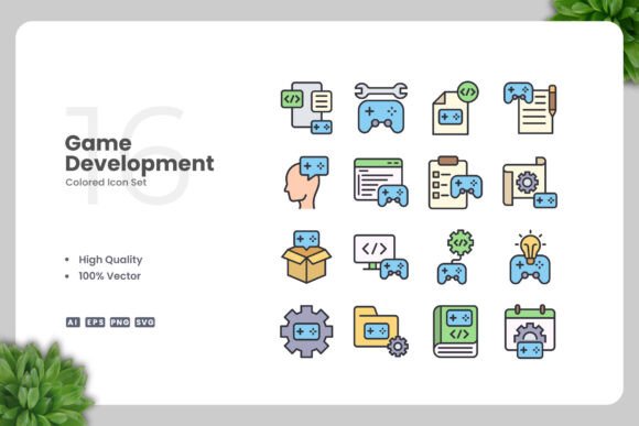 Game Development Colored Icons: Graphics and Icons for Creative Projects