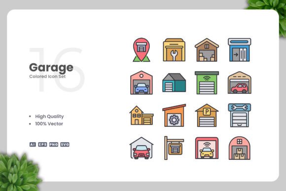 Garage Colored Icons: Graphics and Icons for Modern Design