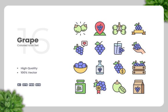 Grape Colored Icons: Graphics and Icons for Modern Design
