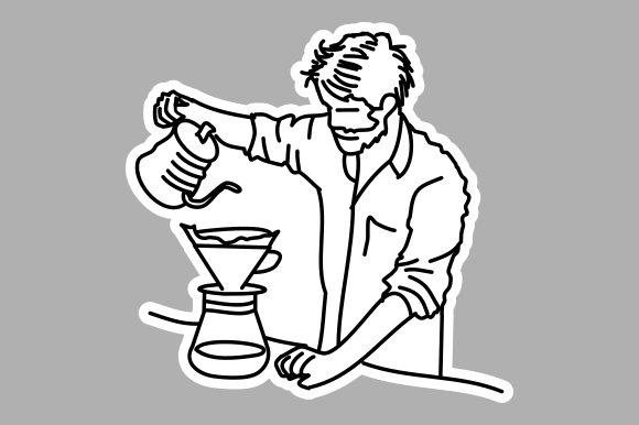 Hand-Drawn Barista Pouring Coffee