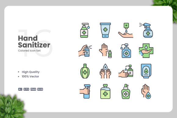 Hand Sanitizer Colored Icons: Graphics and Icons for Modern Design