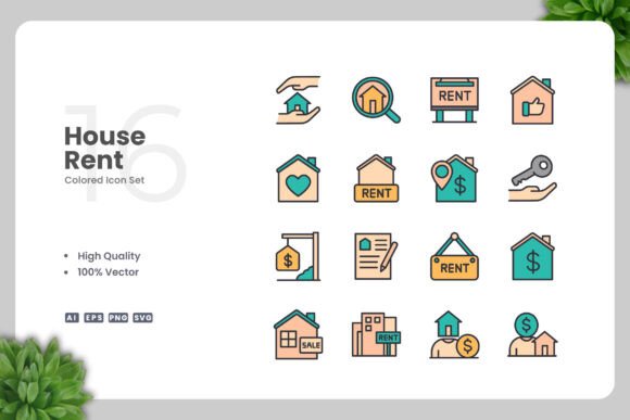 House Rent Color Icons: Graphics & Icons for Branding