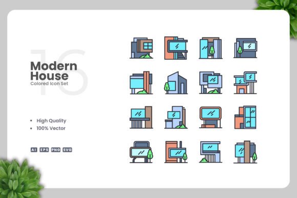 Modern House Color Icons: Graphics and Icons for Branding