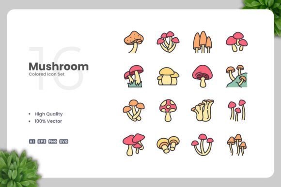 Mushroom Color Icons: Graphics for Digital Sellers