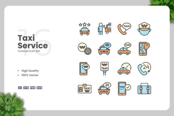 Taxi Service Color Icons: Graphics and Icons for Modern Design